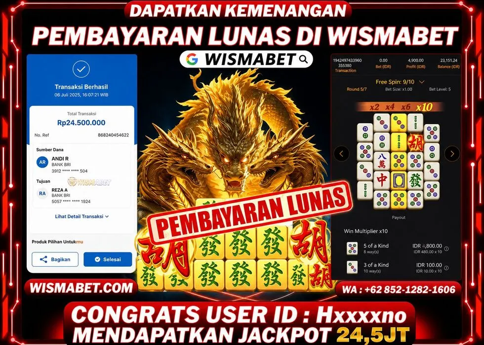 Wismabet - BUKTI KEMENANGAN MAHJONG WAYS 2 Rp24,500,000,- LUNAS